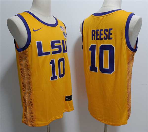 Mens LSU Tigers #10 Angel Reese Yellow Stitched Jersey